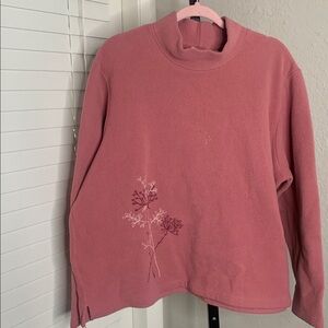 L.L. Bean Pink Long Sleeve Top with Floral Design pullover sweatshirt xl